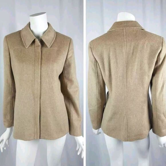 Ann Taylor LOFT Wool Blend Camel Brown Full Zip Long Sleeve Jacket Lined Size 2 - Picture 1 of 11